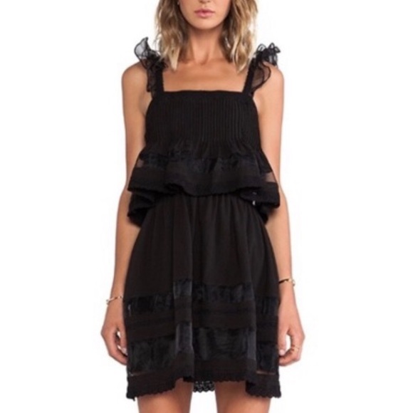 J.O.A. Dresses & Skirts - J. O. A. Black Double Layer Mesh Ruffle Dress